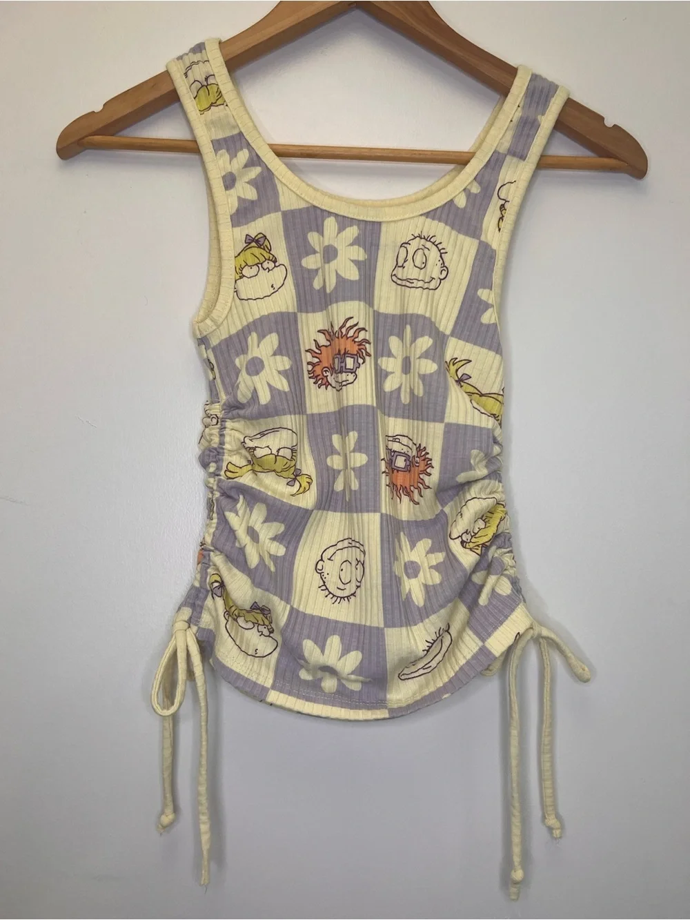 Nickelodeon Rugrats Graphic Tank Top Y2K Checker Floral Baby Tee Size Small